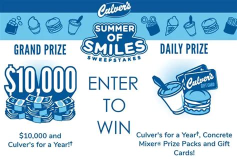culvers.com/summerofsmiles|Win $10000 Cash and Culvers for a Year! .